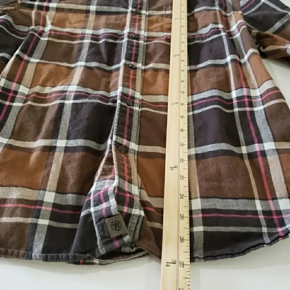Banana Republic Ultra Soft Flannel Brown Plaid Untucked Slim Fit Long Sleeve Lg